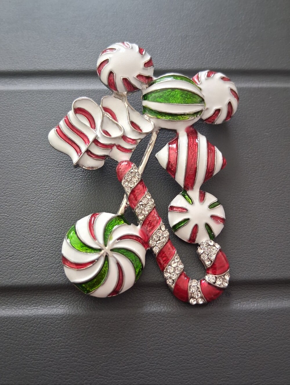 Festive Red, White & Green Candy Bouquet Brooch